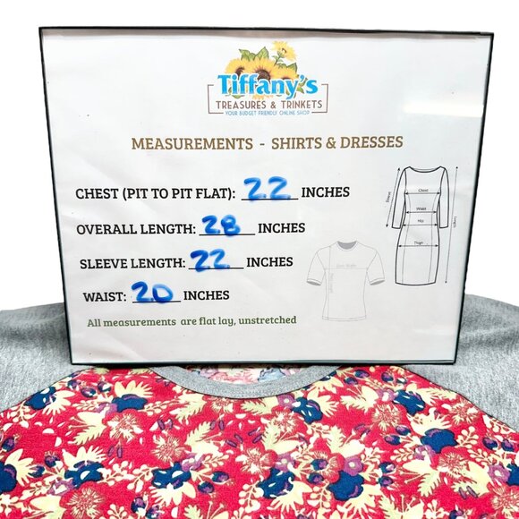 LuLaRoe Randy Top Womens L Raglan Sleeve Floral Red Blue Gray Yellow - Picture 6 of 6